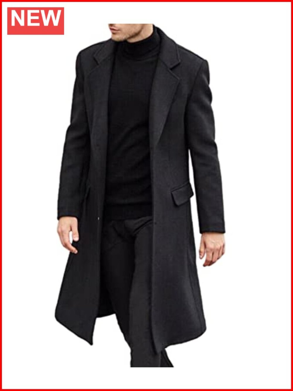Mens Trench Coat Single Breasted Long Pea Coat 95% Polyester 5% Spandex